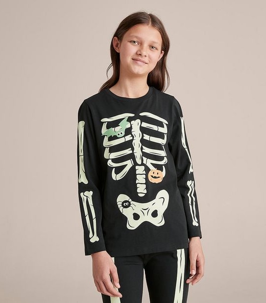 Unisex Kids Family Matching Glow In The Dark Skeleton Pyjama Set