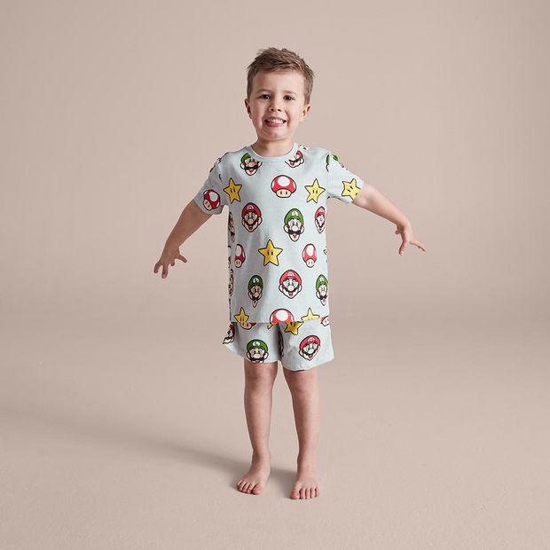 Pyjama Court Super Mario Pour Fille 9-10 Ans - Haut Rose, Short Bleu - Licence Officielle