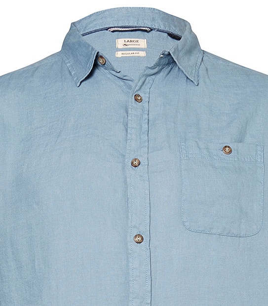 Men's Long Sleeve Linen Shirt - Blue