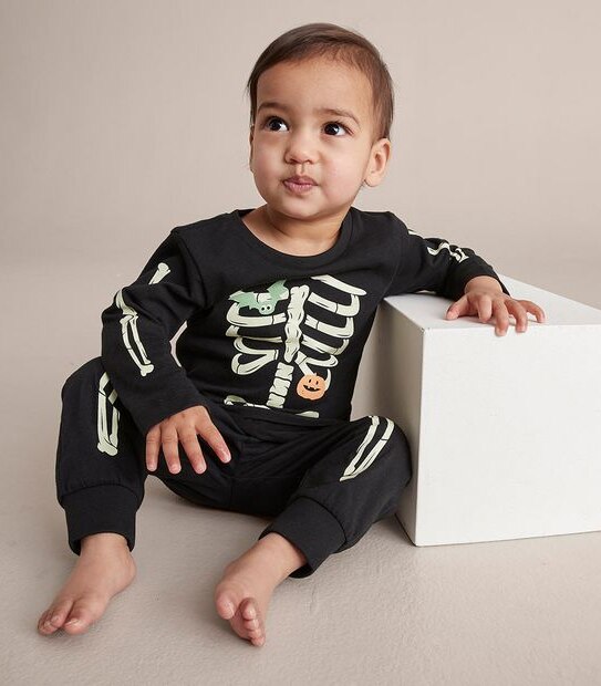Unsiex Baby Family Matching Glow In The Dark Skeleton Cotton Pyjama Set