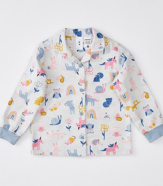 Unicorn Print Flannelette Pyjama Set - Grey