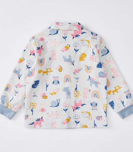 Unicorn Print Flannelette Pyjama Set - Grey