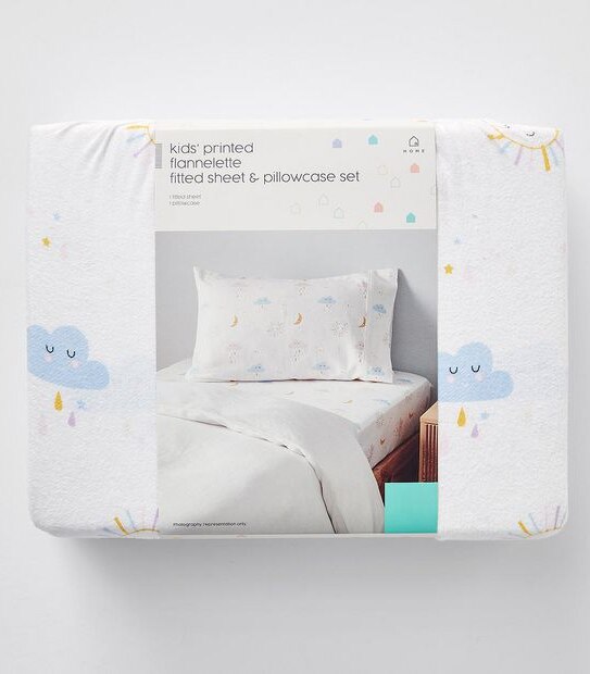 Kids Printed Flannelette Fitted Sheet with Pillowcase - Sunny