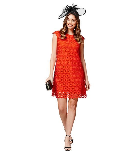 Lace Shift Dress - Orange