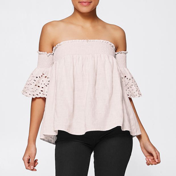 Dannii Minogue Petites Off The Shoulder Linen Top Target Australia
