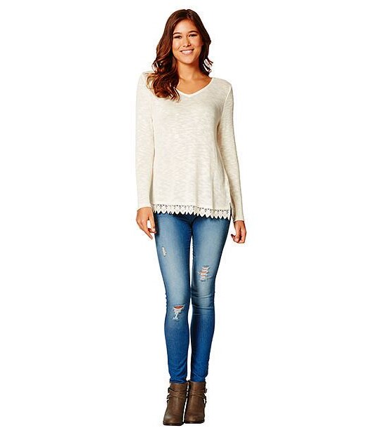 Lily Loves Lace Trim Jumper - Cream