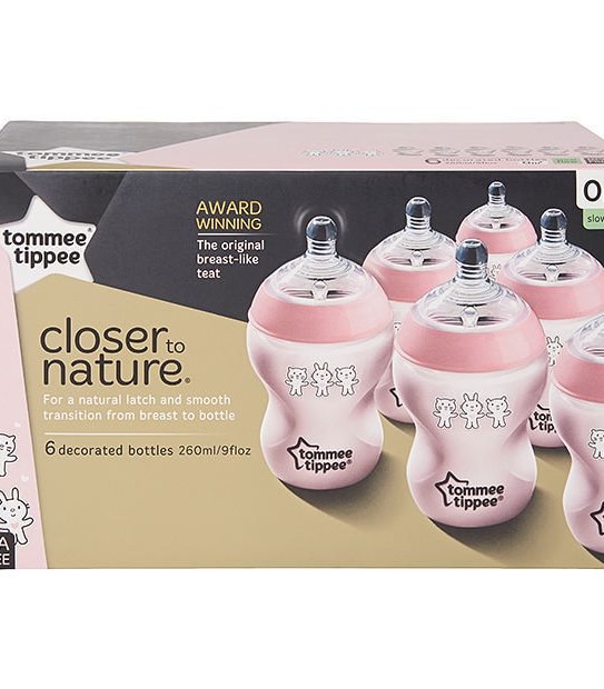 Tommee Tippee Closer To Nature 6 Pack Decorated Bottles 260ml