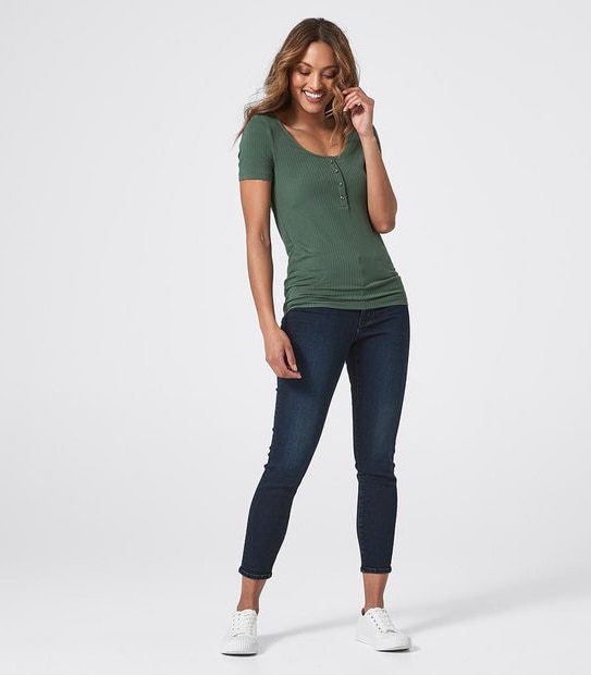 Scoop Neck Button Front T-Shirt