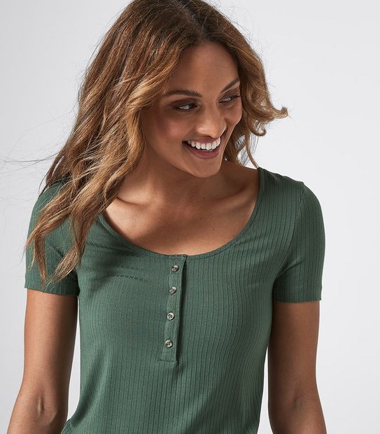 Scoop Neck Button Front T-Shirt