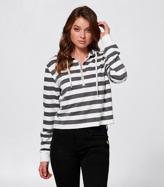 Bettina Liano Crop Zip Hoodie - Stripe