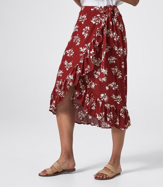 Wrap Midi Ruffle Skirt