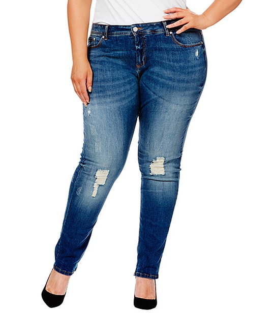 Belle Curve Distressed Jeans - Blue