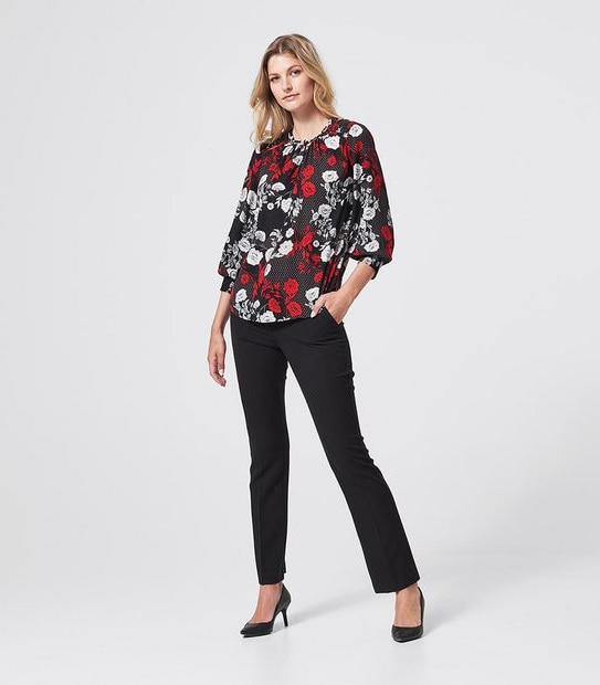 Preview 3/4 Sleeve Ruffle Neck Shell Top 2 of 5