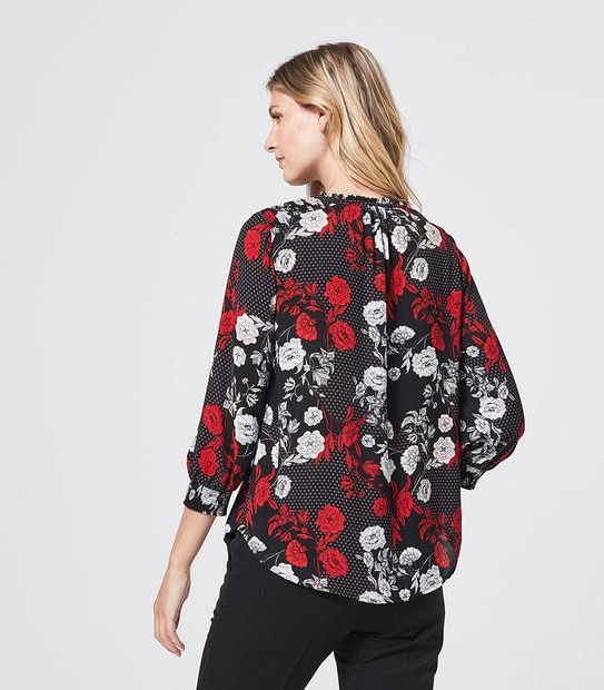 Preview 3/4 Sleeve Ruffle Neck Shell Top 3 of 5