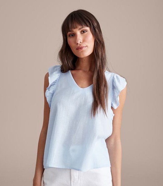 Linen Blend Rosie V-Neck Ruffle Blouse