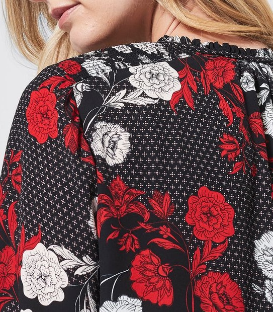 Preview 3/4 Sleeve Ruffle Neck Shell Top 4 of 5