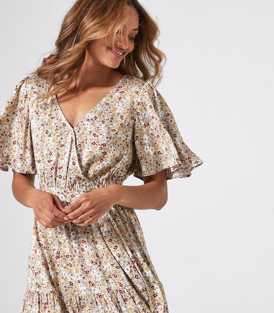 Wrap Front Tiered Maxi Dress