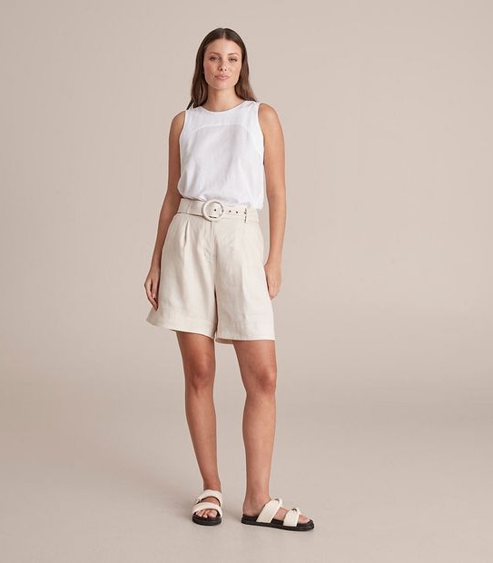 Preview Linen Blend High Waisted Belted Shorts
