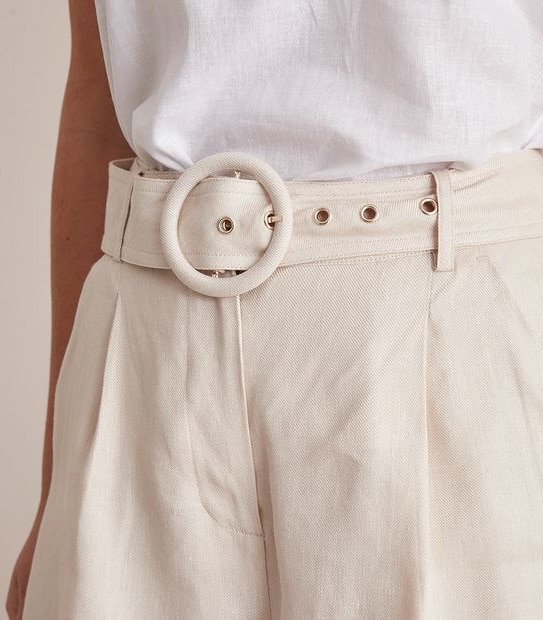 Preview Linen Blend High Waisted Belted Shorts