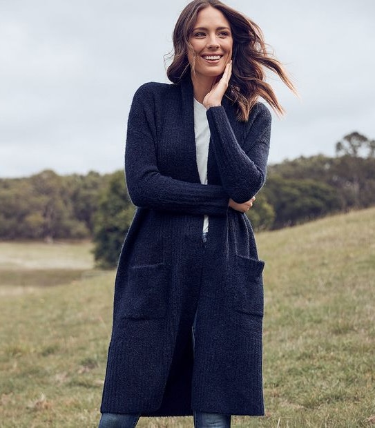 Maxi Edge To Edge Cardigan - Navy Blue Marle