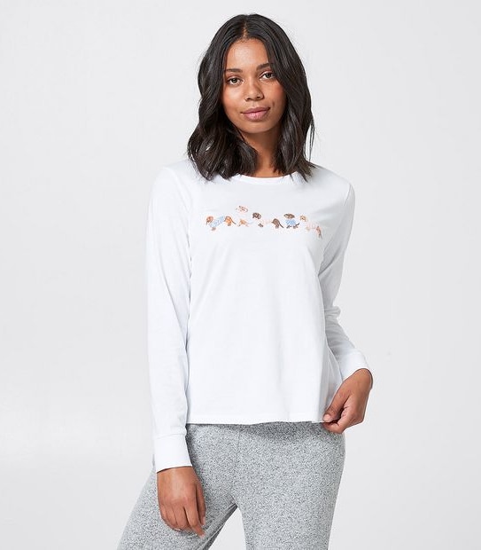 Lily Loves Long Sleeve Sleep T-Shirt - White Dogs