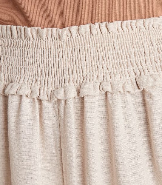 Linen Blend Shirred Wide Leg Pants