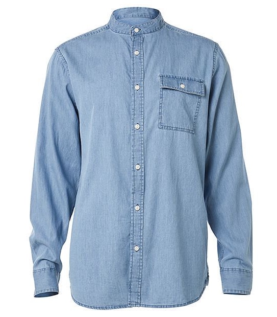Collarless Chambray Shirt