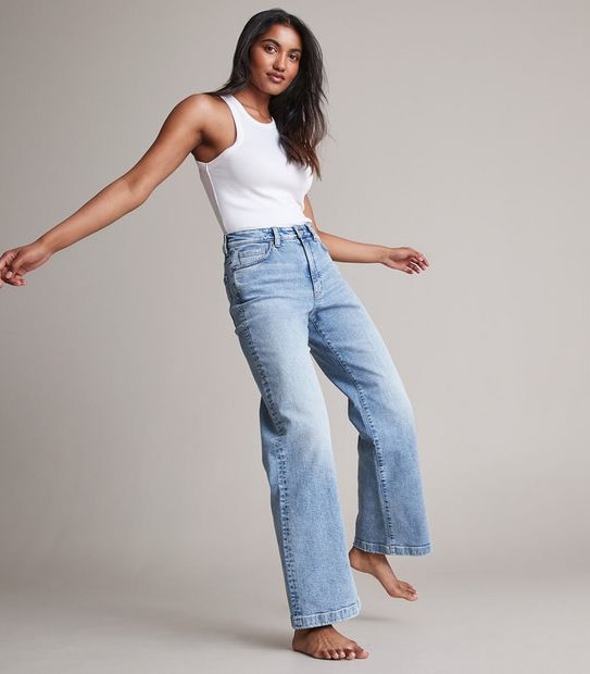 Wide Leg High Rise Full Length Denim Jeans