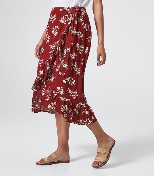 Wrap Midi Ruffle Skirt