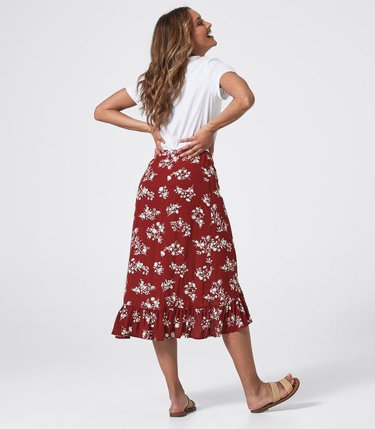 Wrap Midi Ruffle Skirt