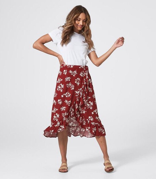 Wrap Midi Ruffle Skirt