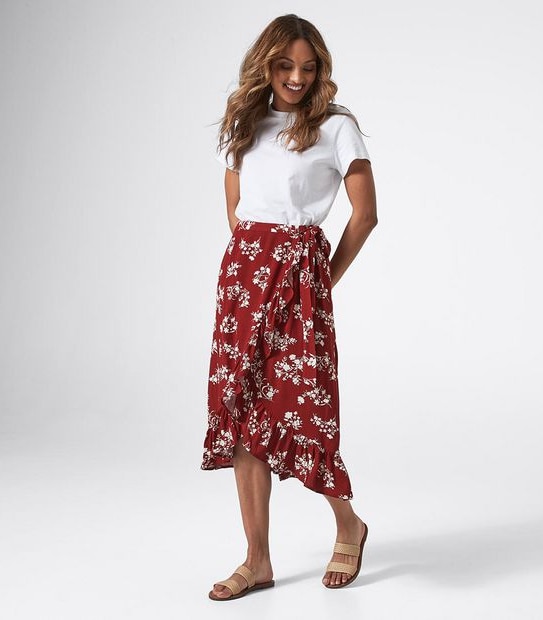 Wrap Midi Ruffle Skirt