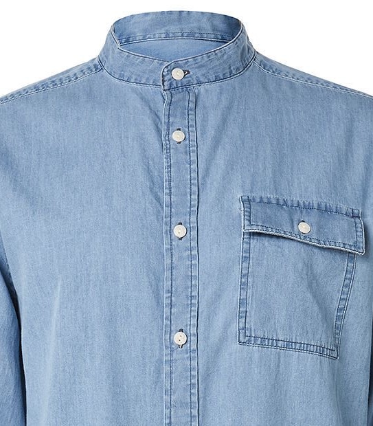 Collarless Chambray Shirt