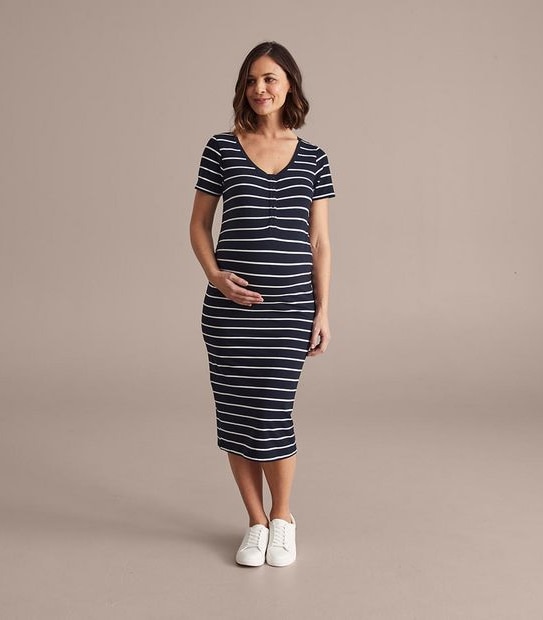 Maternity Organic Cotton Bodycon Placket Dress