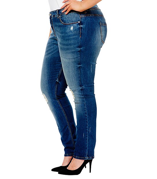 Belle Curve Distressed Jeans - Blue