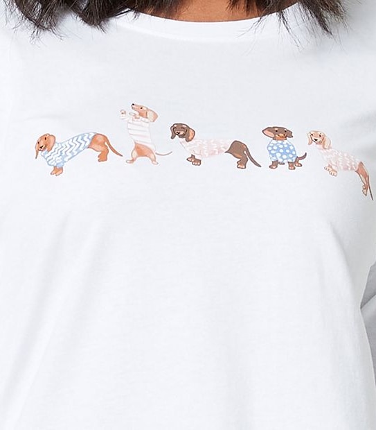 Lily Loves Long Sleeve Sleep T-Shirt - White Dogs