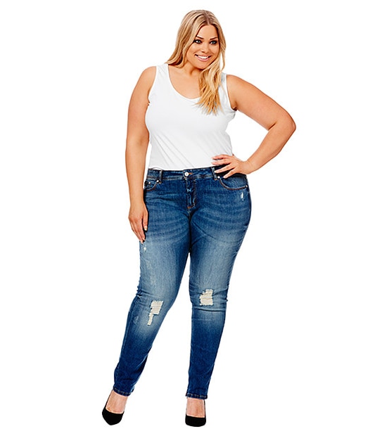 Belle Curve Distressed Jeans - Blue
