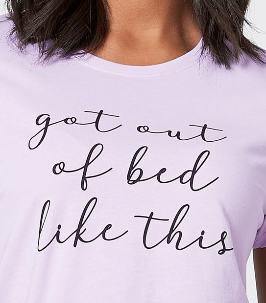 Lily Loves Printed Sleep T-Shirt - Lilac Purple Slogan