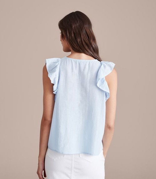 Linen Blend Rosie V-Neck Ruffle Blouse