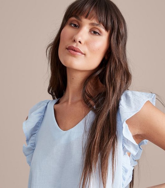 Linen Blend Rosie V-Neck Ruffle Blouse