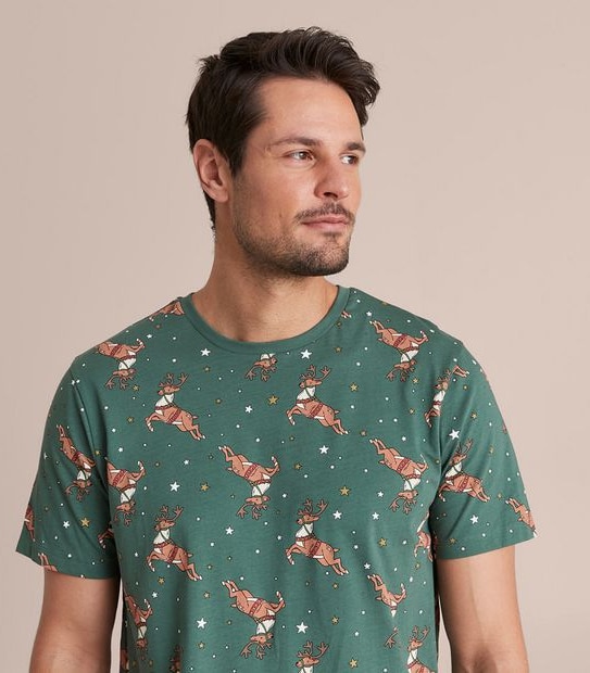Mens Family Matching Christmas Reindeer Cotton Pyjama Set