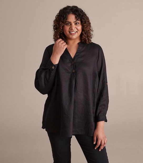 Curve Button Front Roll Sleeve Shirt