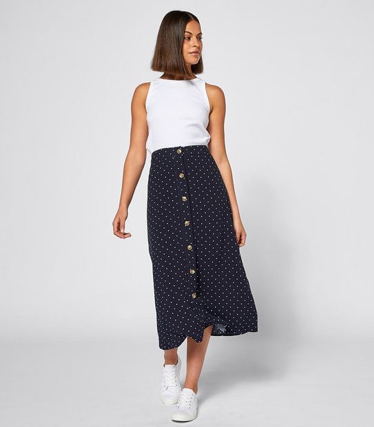 Lily Loves Spotted Button Front Maxi Skirt