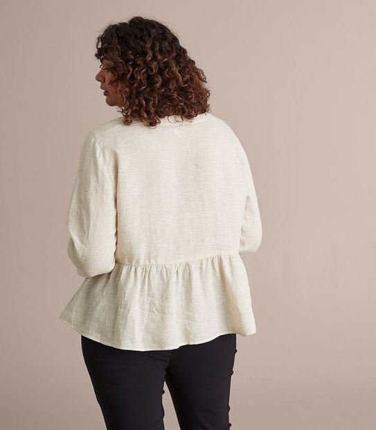 Curve European Linen 3/4 Sleeve V-Neck Blouse