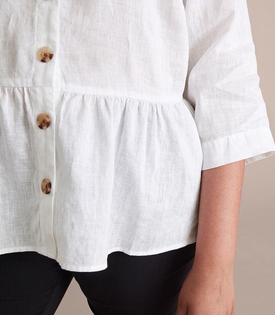 Curve European Linen 3/4 Sleeve V-Neck Blouse