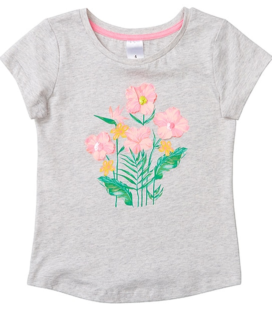 Girls' Short Sleeve Flower Applique T-Shirt