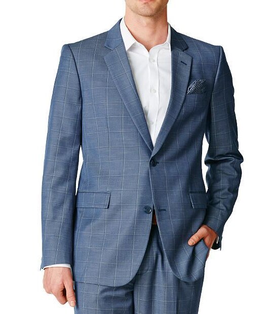 Check Suit Jacket - Slate Blue