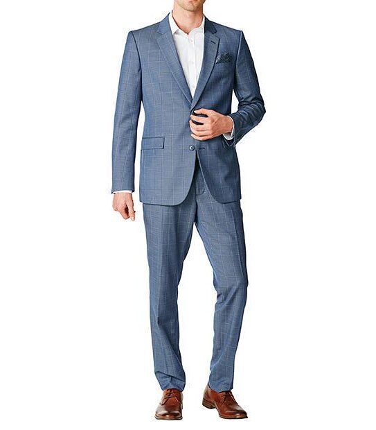 Check Suit Jacket - Slate Blue
