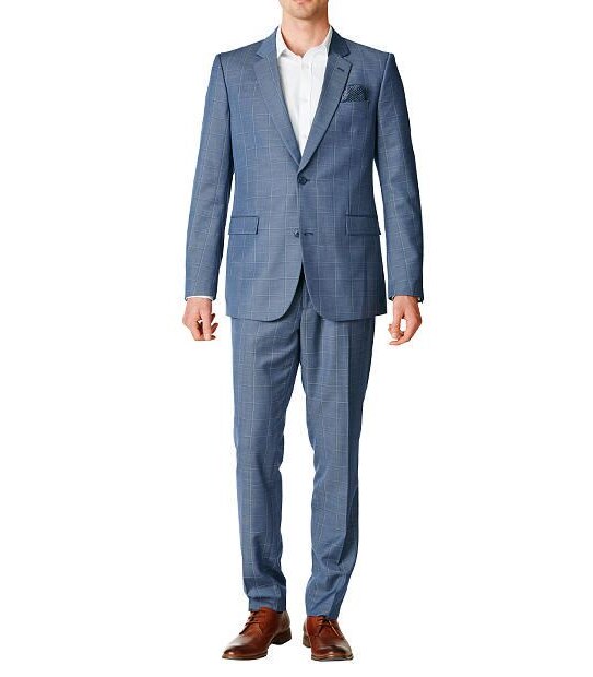 Check Suit Jacket - Slate Blue