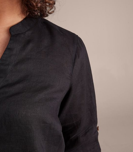 Curve Button Front Roll Sleeve Shirt